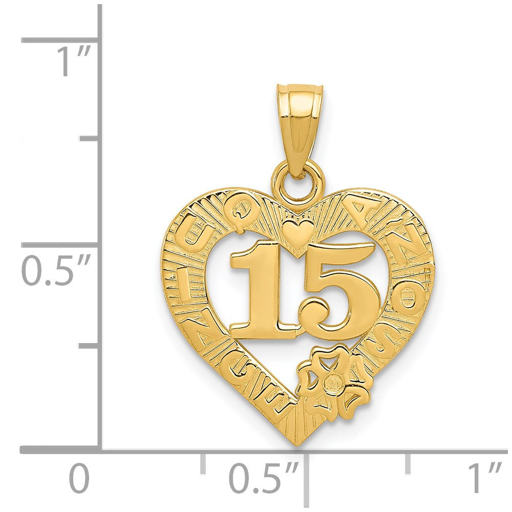 14K Gelbgold 15 in Quince Anos Herz Rahmen Anhänger