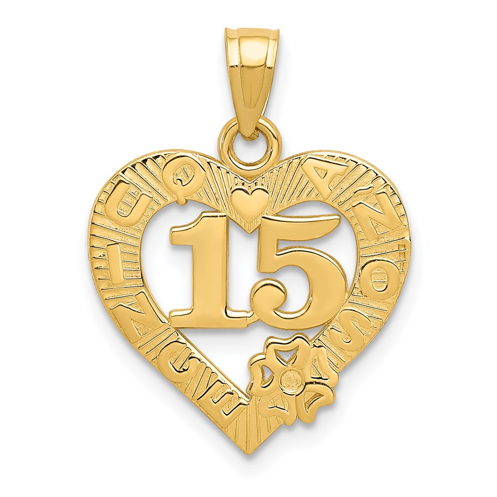 14K Gelbgold 15 in Quince Anos Herz Rahmen Anhänger
