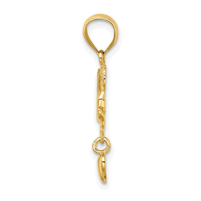 14K Gelbgold MOM-Charm mit baumelndem Herz-Anhänger