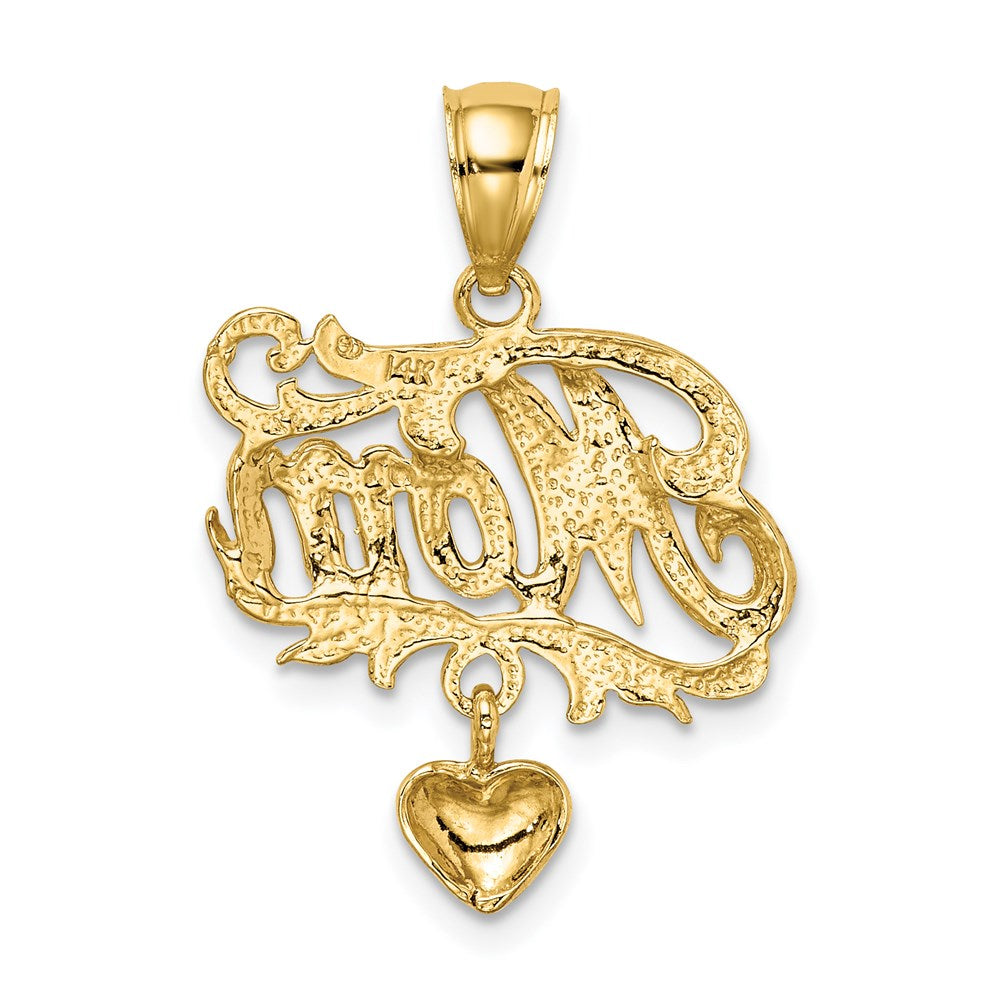 14K Gelbgold MOM-Charm mit baumelndem Herz-Anhänger