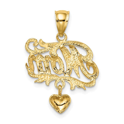 14K Gelbgold MOM-Charm mit baumelndem Herz-Anhänger