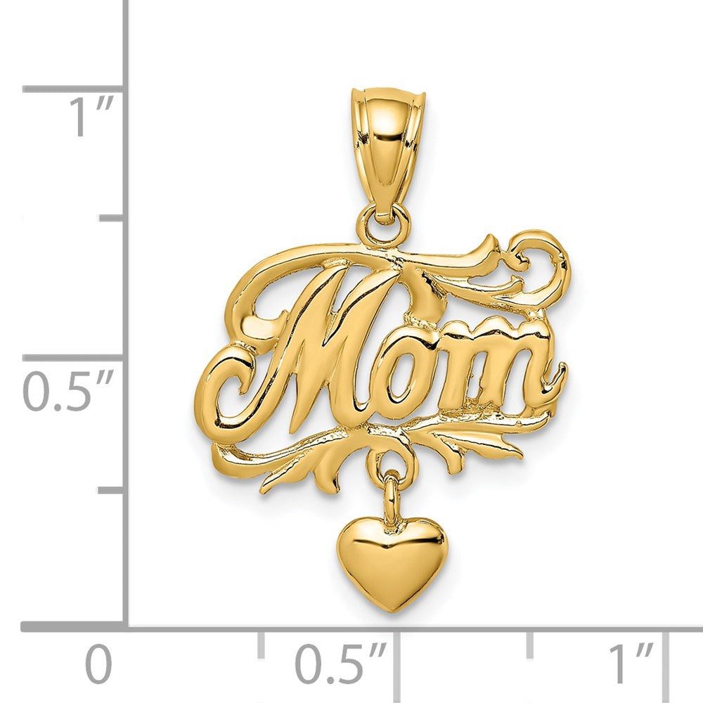 14K Gelbgold MOM-Charm mit baumelndem Herz-Anhänger
