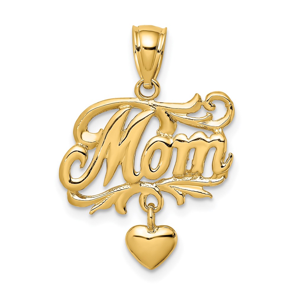 14K Gelbgold MOM-Charm mit baumelndem Herz-Anhänger