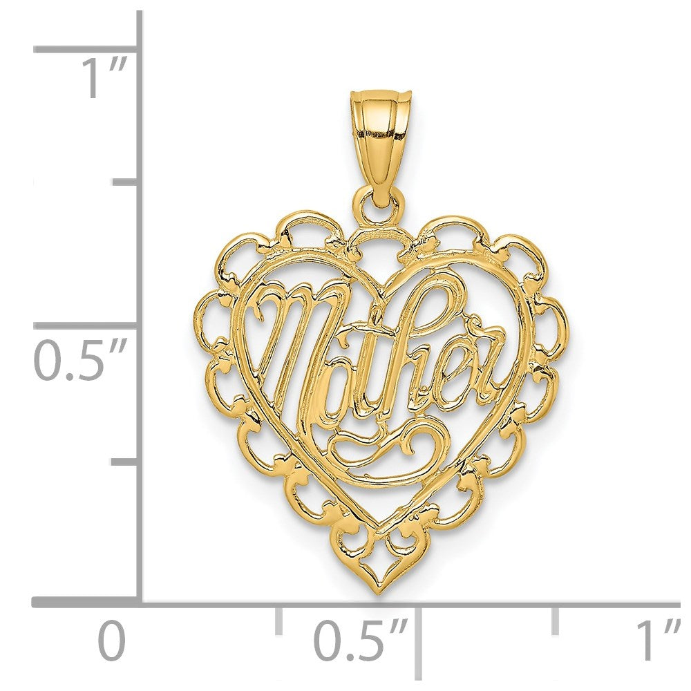 14K Gelbgold Mutter in Lace Herz Charm