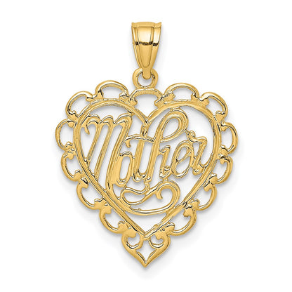 14K Gelbgold Mutter in Lace Herz Charm