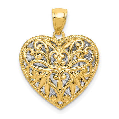 14K Gelbgold Zweifarbig Wendbarer GROSSMUTTER Herz-Anhänger