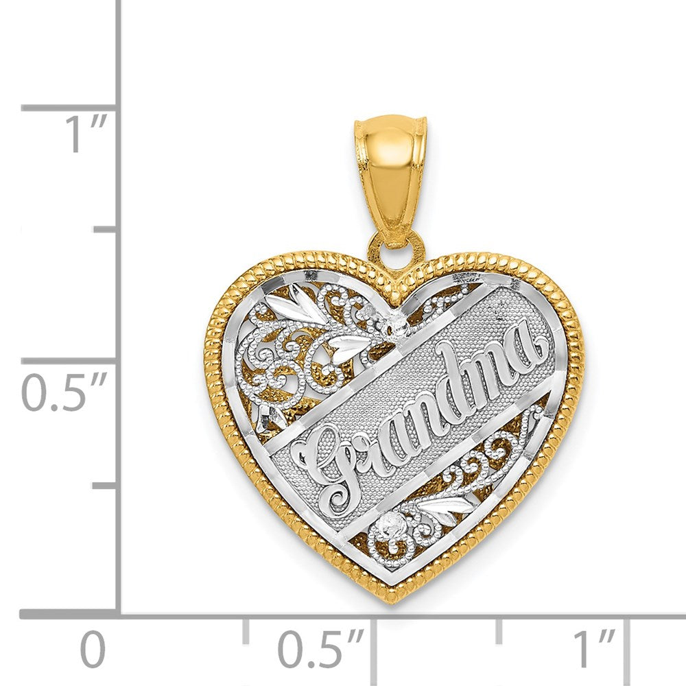 14K Gelbgold Zweifarbig Wendbarer GROSSMUTTER Herz-Anhänger