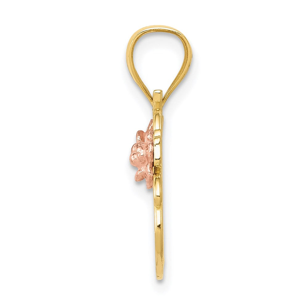 14K Gelbgold Gelb- und Roségold „#1 GRANDMA“-Anhänger mit Rosen