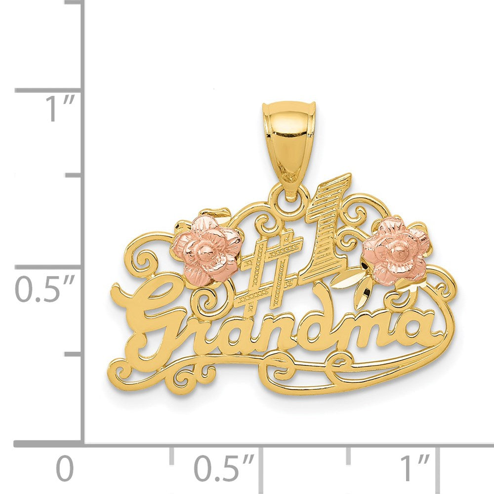 14K Gelbgold Gelb- und Roségold „#1 GRANDMA“-Anhänger mit Rosen
