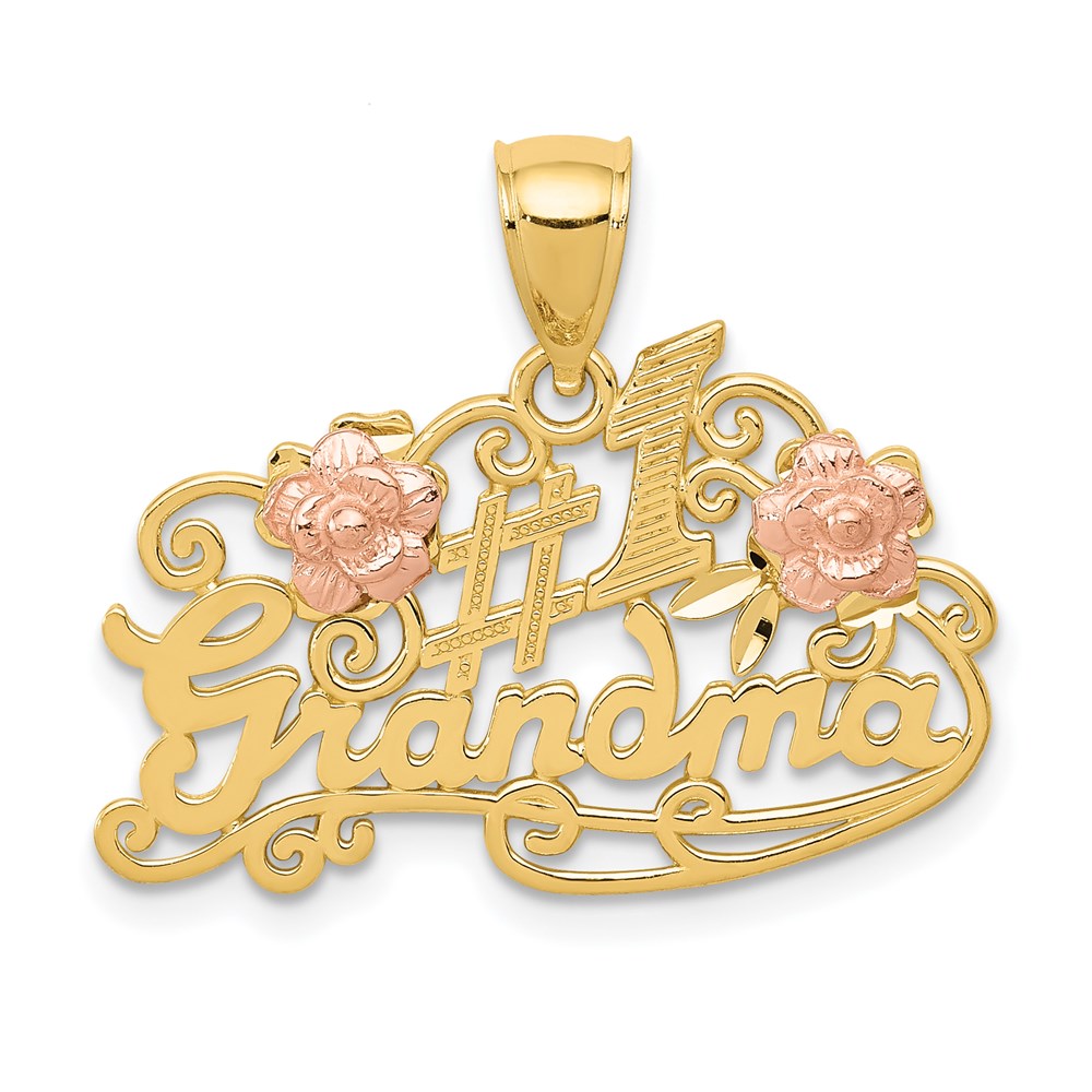 14K Gelbgold Gelb- und Roségold „#1 GRANDMA“-Anhänger mit Rosen
