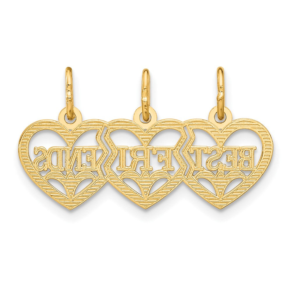 14K Gelbgold Dreifach Herz Diamantiert Beste Friends Break-apart Anhänger