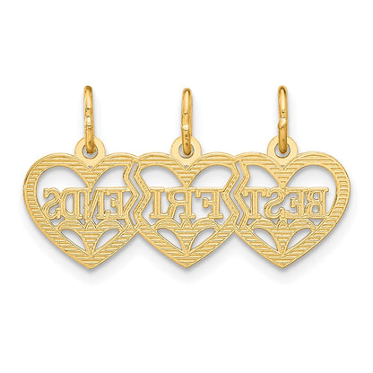 14K Gelbgold Dreifach Herz Diamantiert Beste Friends Break-apart Anhänger