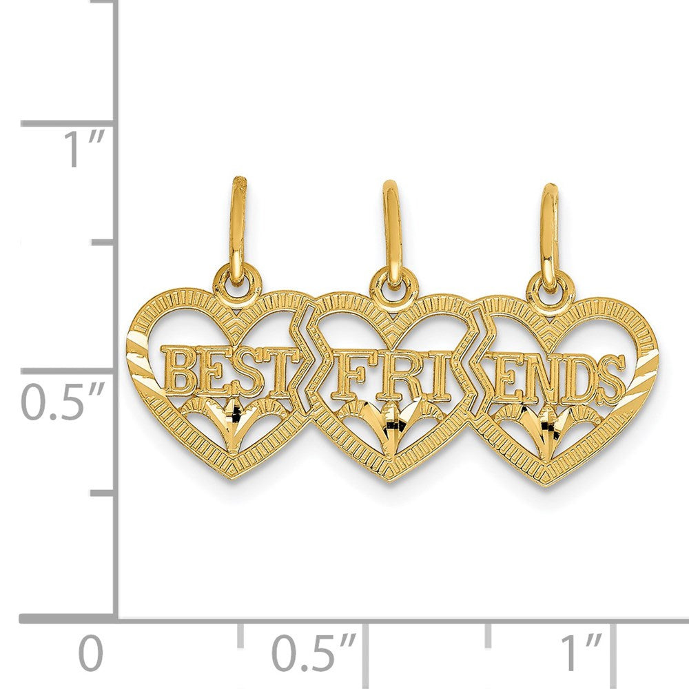 14K Gelbgold Dreifach Herz Diamantiert Beste Friends Break-apart Anhänger