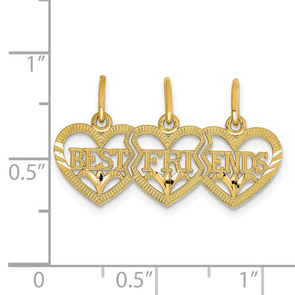 14K Gelbgold Dreifach Herz Diamantiert Beste Friends Break-apart Anhänger