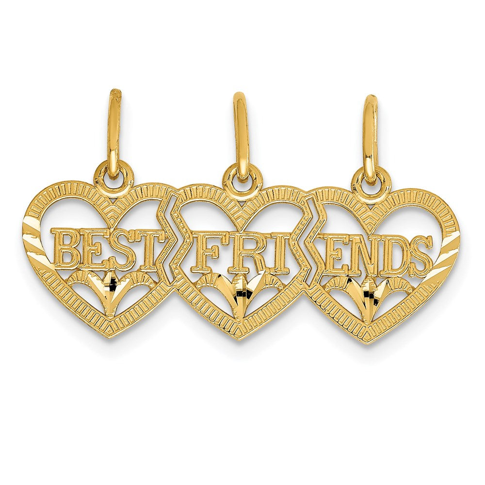 14K Gelbgold Dreifach Herz Diamantiert Beste Friends Break-apart Anhänger