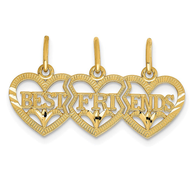 14K Gelbgold Dreifach Herz Diamantiert Beste Friends Break-apart Anhänger
