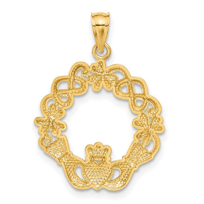 14 Karat Gelb- und Rhodiumgold Claddagh-Anhänger mit Rhodium