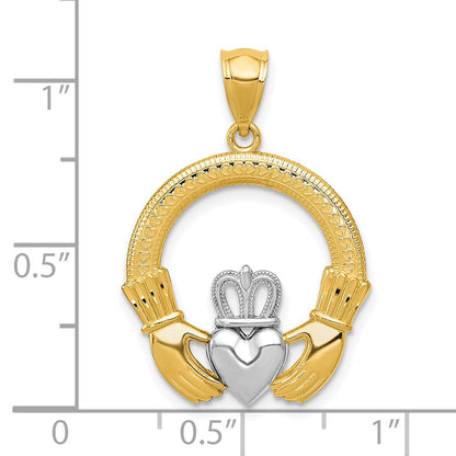 14K Gelb & Rhodium Claddagh Anhänger