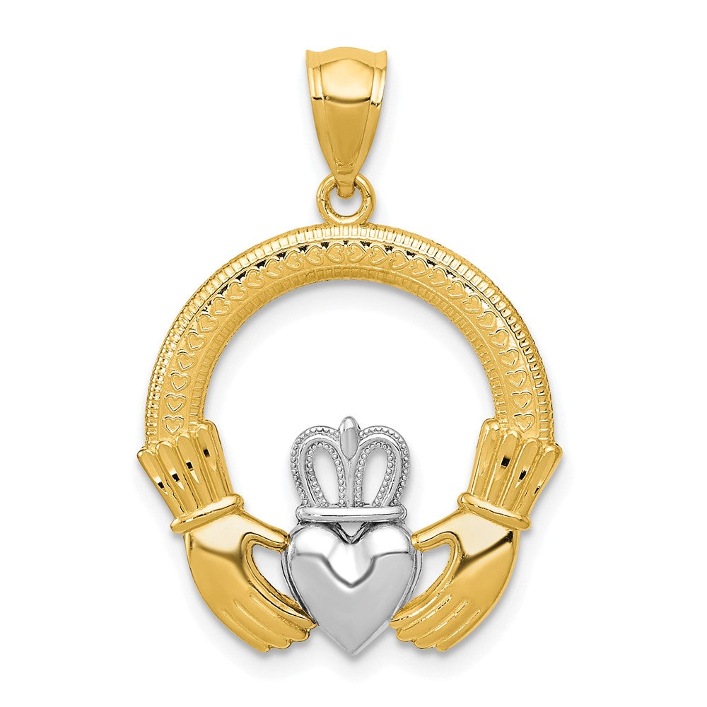 14K Gelb & Rhodium Claddagh Anhänger