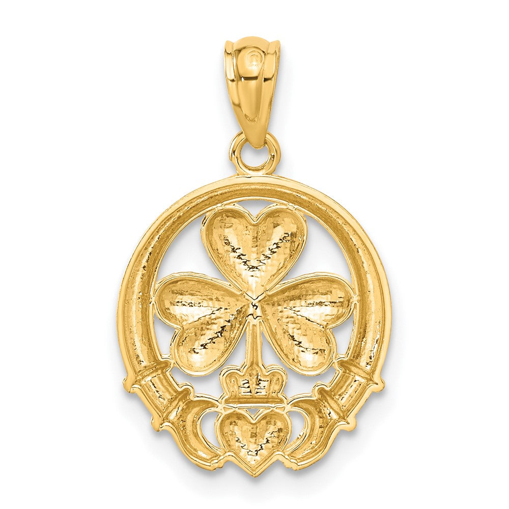 14K Gelb & Rhodium Rhodiniert Kleeblatt und Claddagh Anhänger