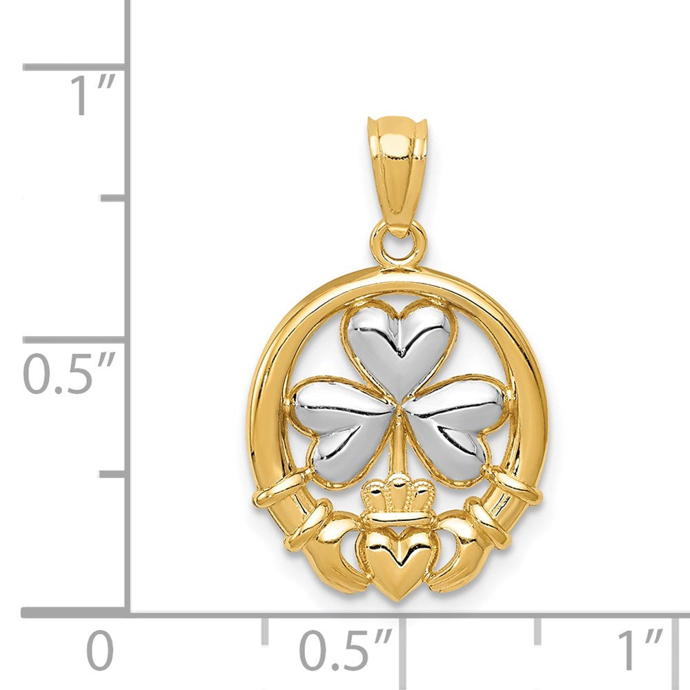 14K Gelb & Rhodium Rhodiniert Kleeblatt und Claddagh Anhänger