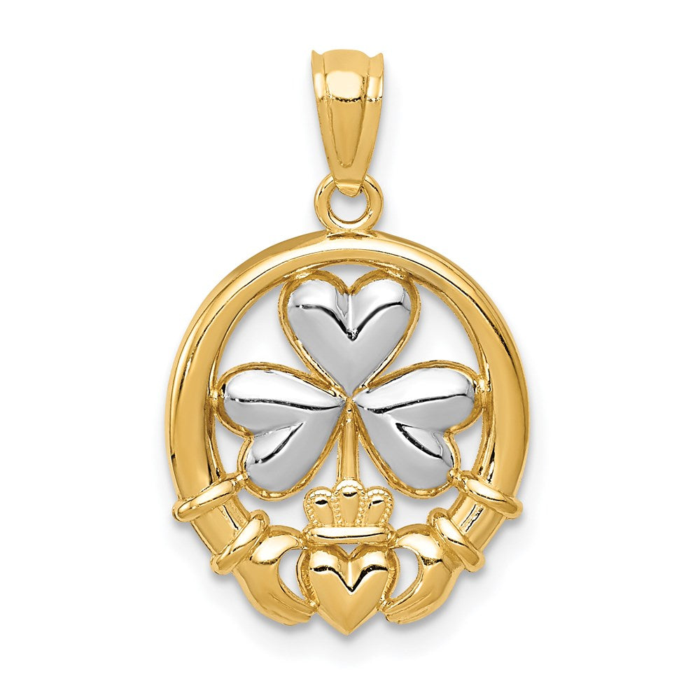 14K Gelb & Rhodium Rhodiniert Kleeblatt und Claddagh Anhänger