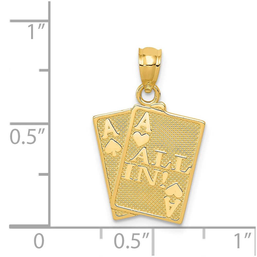 14K Gelbgold Ace Of Herzen und Spades All In! Cards Anhänger
