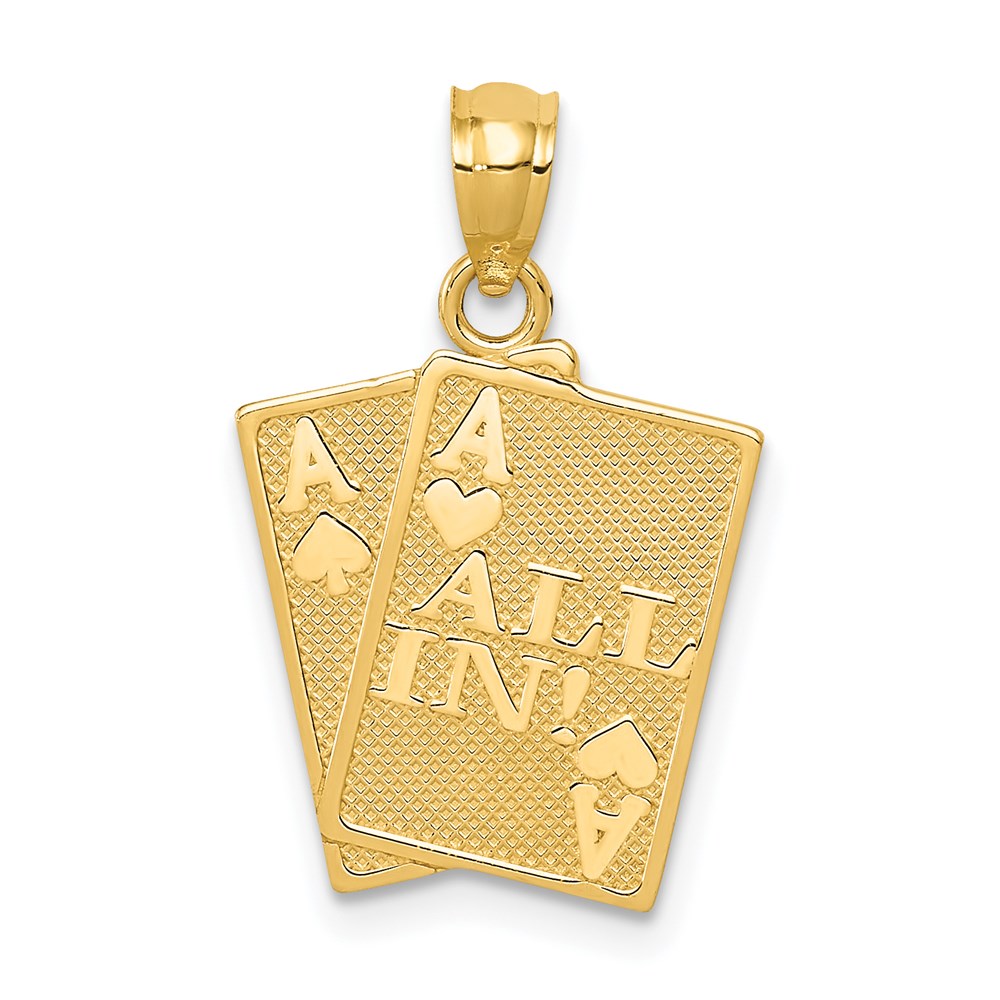 14K Gelbgold Ace Of Herzen und Spades All In! Cards Anhänger