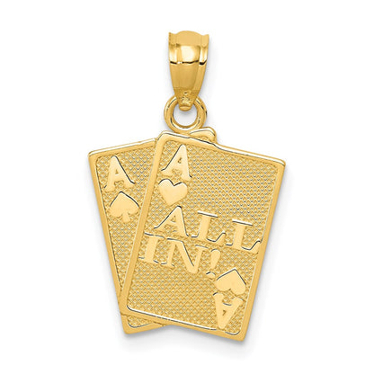 14K Gelbgold Ace Of Herzen und Spades All In! Cards Anhänger