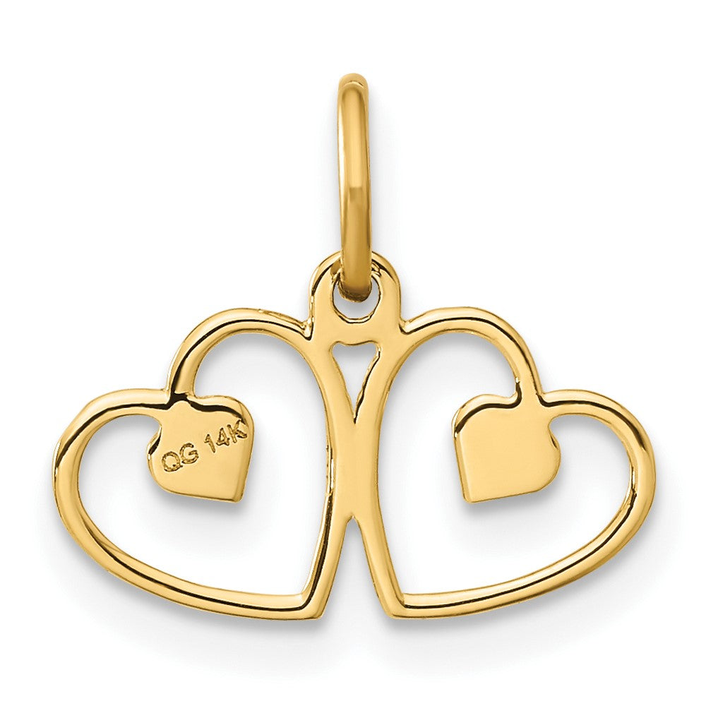 14K Gelbgold Satiniert und Diamantiert Herz Charm
