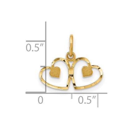 14K Gelbgold Satiniert und Diamantiert Herz Charm