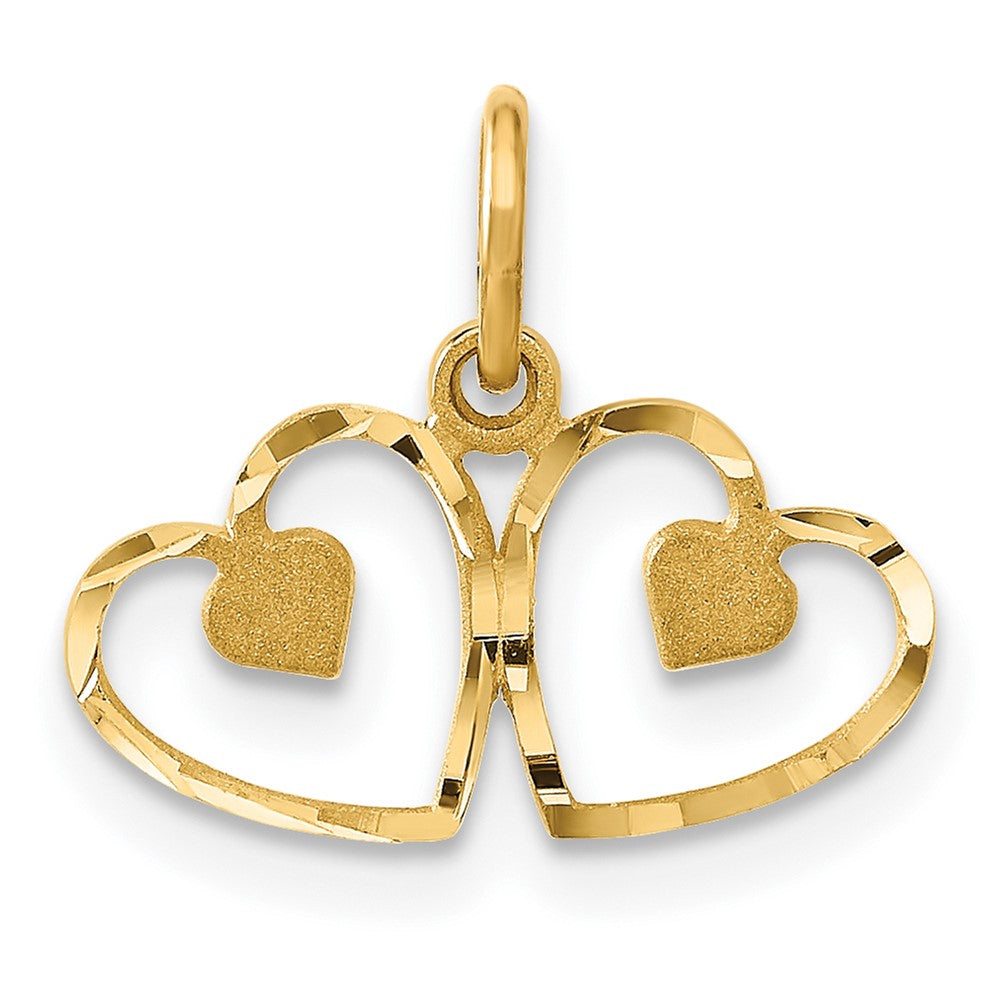14K Gelbgold Satiniert und Diamantiert Herz Charm