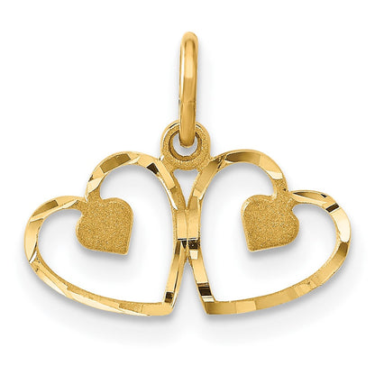 14K Gelbgold Satiniert und Diamantiert Herz Charm