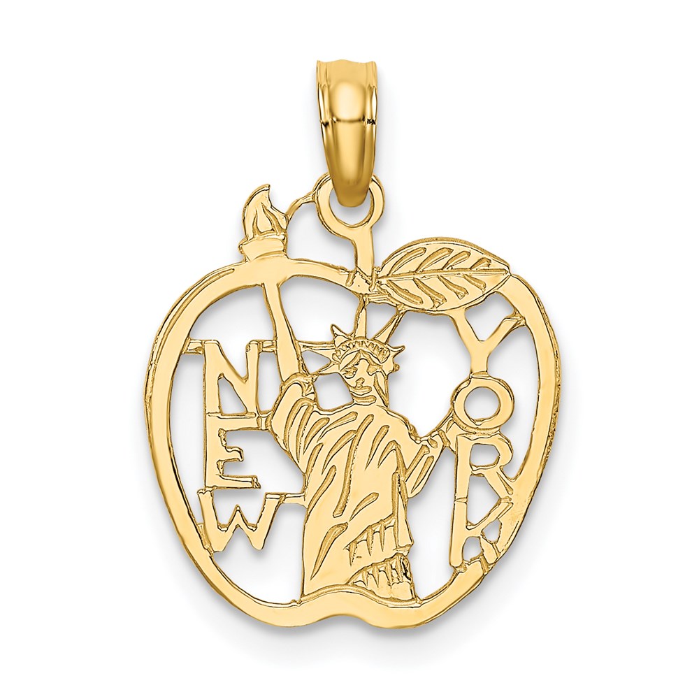 14K Gelbgold Ausgeschnitten New York mit Statue Of Liberty in Apple Charm