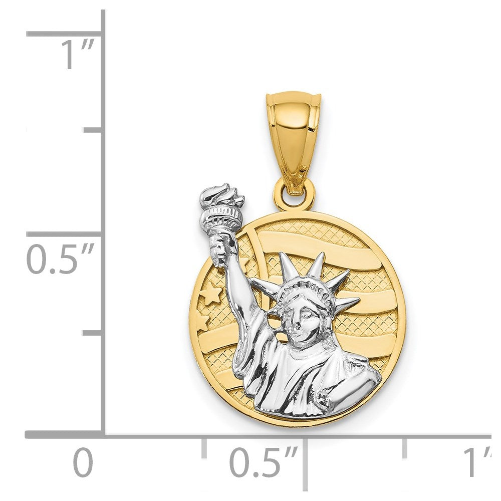 14K Bicolor Gold Anhänger „Lady Liberty“ auf Scheibe mit amerikanischer Flagge