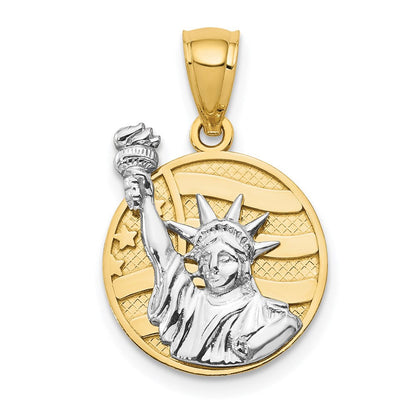 14K Bicolor Gold Anhänger „Lady Liberty“ auf Scheibe mit amerikanischer Flagge
