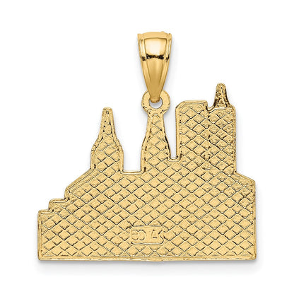 14K Gelbgold Ausgeschnittener New-York-Skyline-Charm mit Taxi
