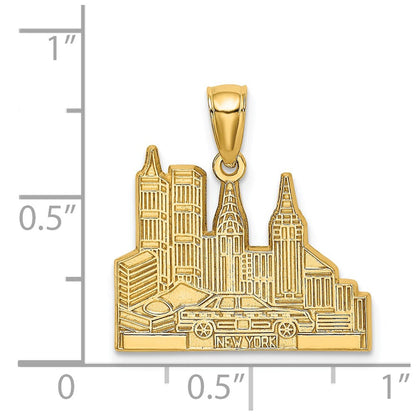 14K Gelbgold Ausgeschnittener New-York-Skyline-Charm mit Taxi