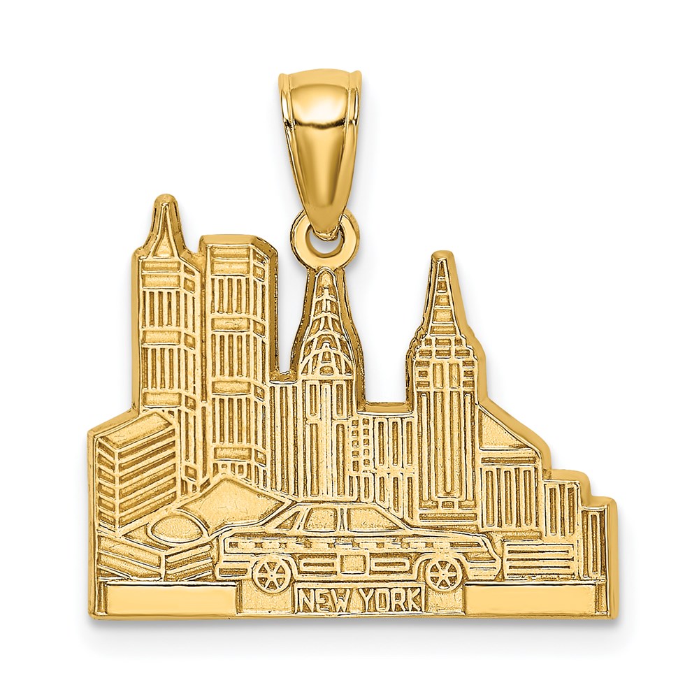 14K Gelbgold Ausgeschnittener New-York-Skyline-Charm mit Taxi
