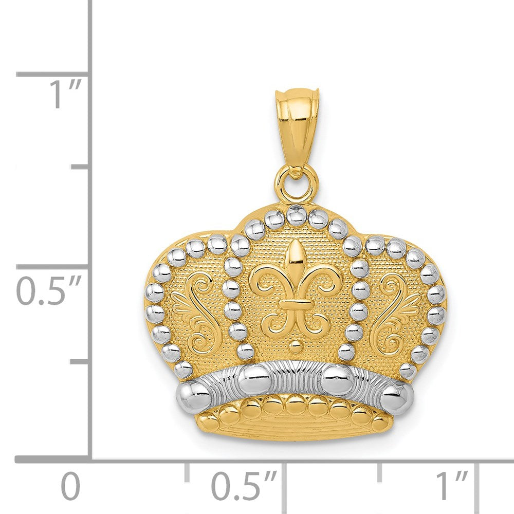 14K Gelbgold und Rhodiumgold Kronenanhänger mit Rhodium