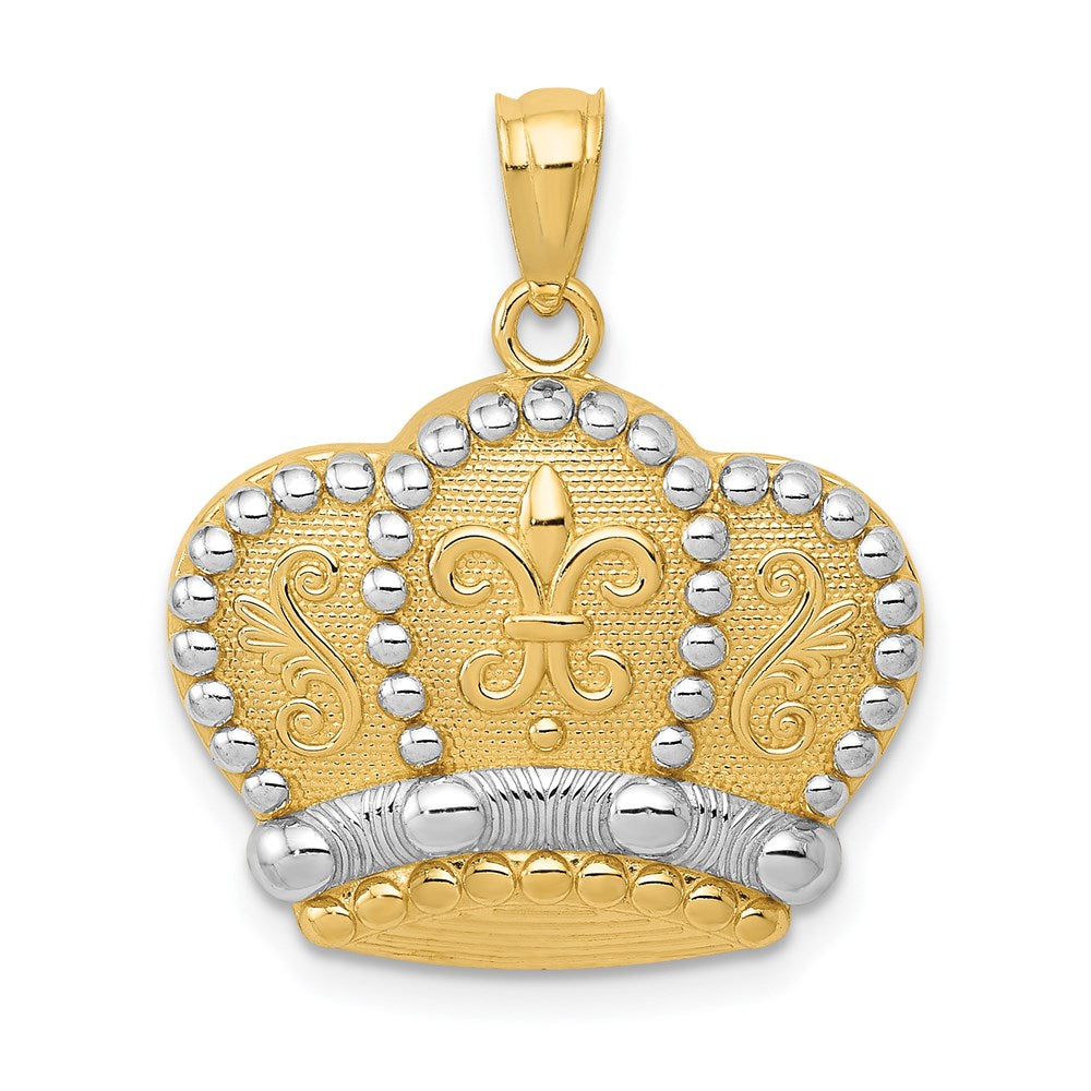 14K Gelbgold und Rhodiumgold Kronenanhänger mit Rhodium