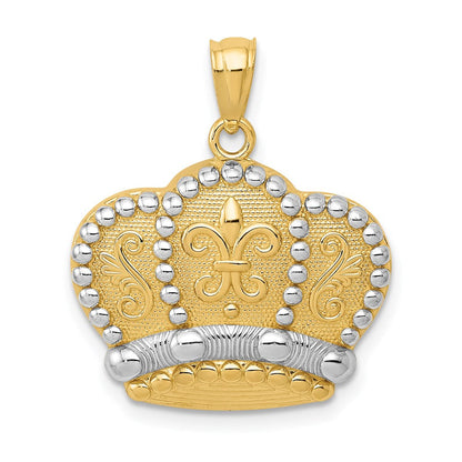 14K Gelbgold und Rhodiumgold Kronenanhänger mit Rhodium