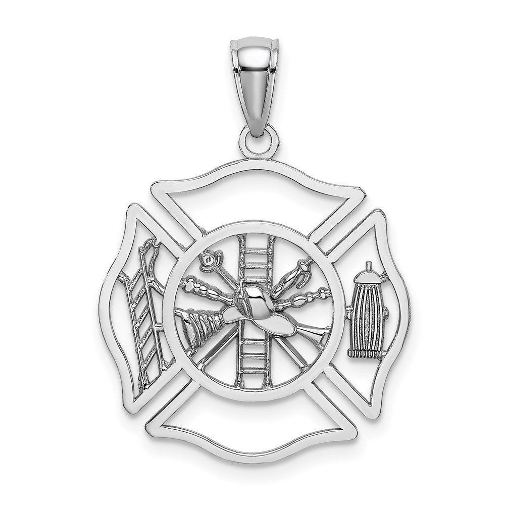 14K Weißgold Fireman Shield Charm