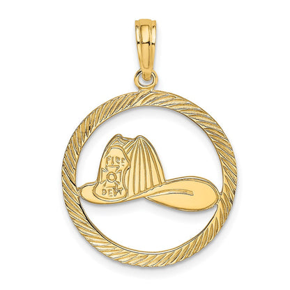 14K Gelbgold Fireman Helm in Disk Charm