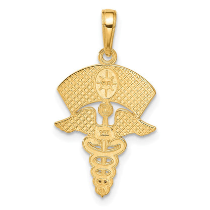 14K Gelbgold Caduceus mit Nurses Cap Anhänger