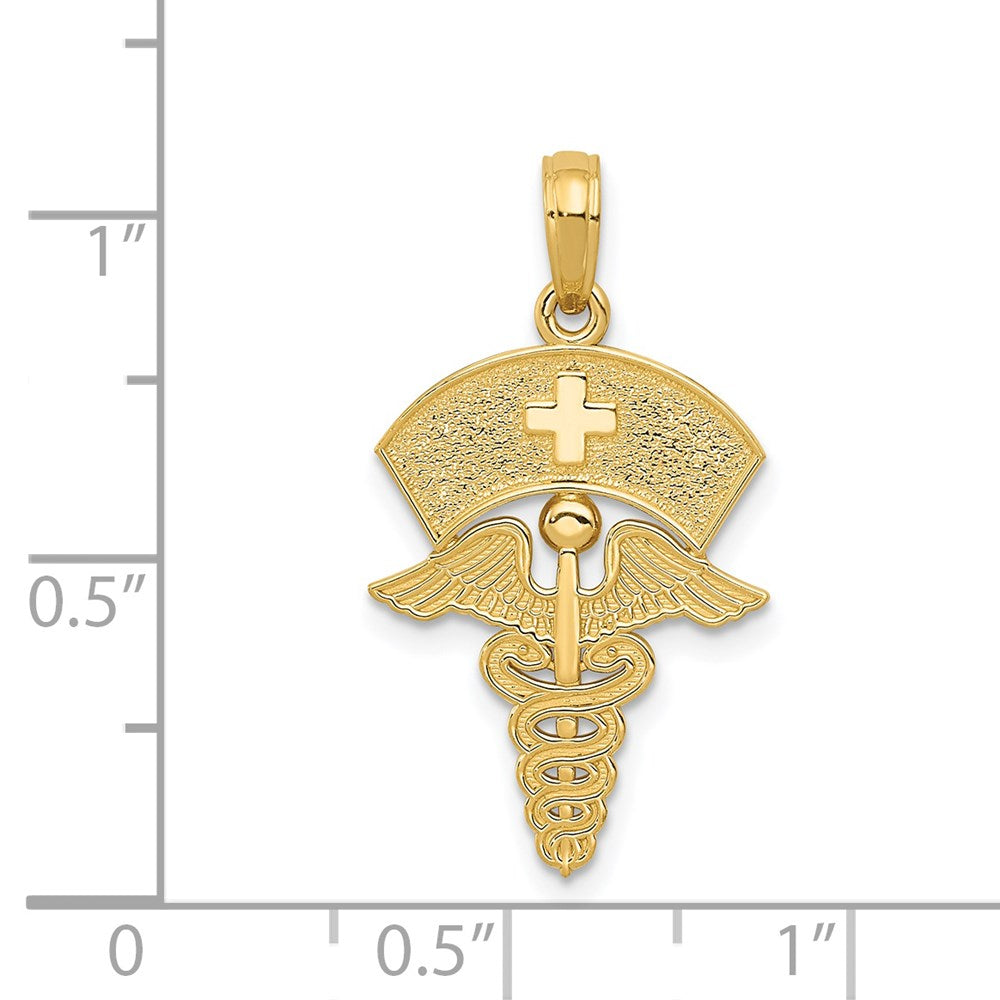 14K Gelbgold Caduceus mit Nurses Cap Anhänger