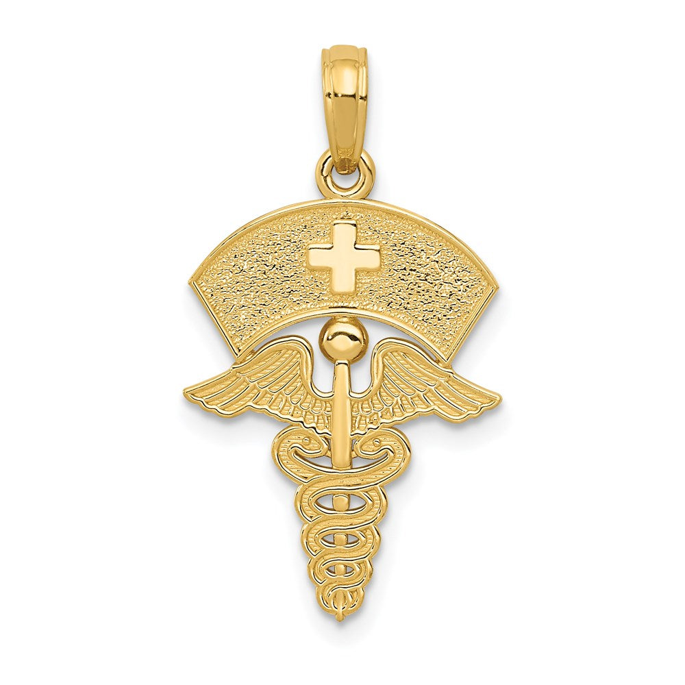 14K Gelbgold Caduceus mit Nurses Cap Anhänger