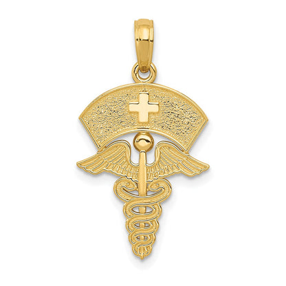 14K Gelbgold Caduceus mit Nurses Cap Anhänger