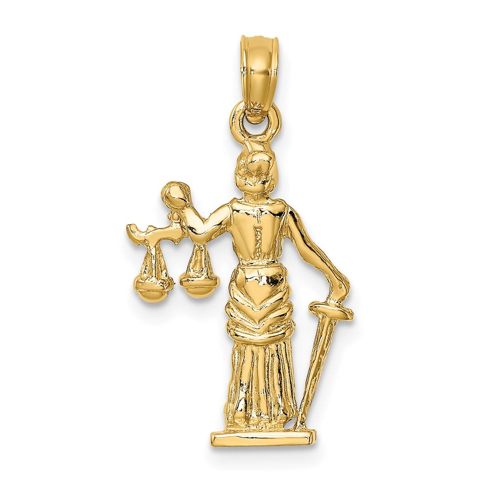14 Karat Gelbgold Justitia-Anhänger 3D mit beweglicher Waage