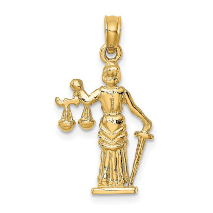 14 Karat Gelbgold Justitia-Anhänger 3D mit beweglicher Waage